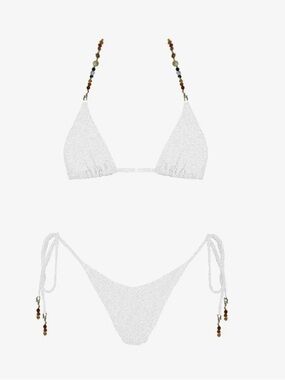 White Triangle Bikini with Beaded Accent Straps